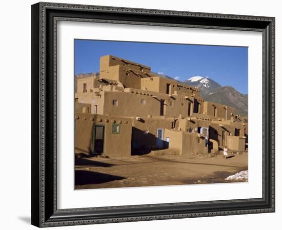 Woman Sweeping Up, in Front of the Adobe Buildings, Dating from 1450, Taos Pueblo, New Mexico, USA-Westwater Nedra-Framed Photographic Print