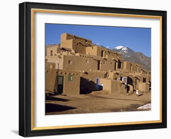 Woman Sweeping Up, in Front of the Adobe Buildings, Dating from 1450, Taos Pueblo, New Mexico, USA-Westwater Nedra-Framed Photographic Print