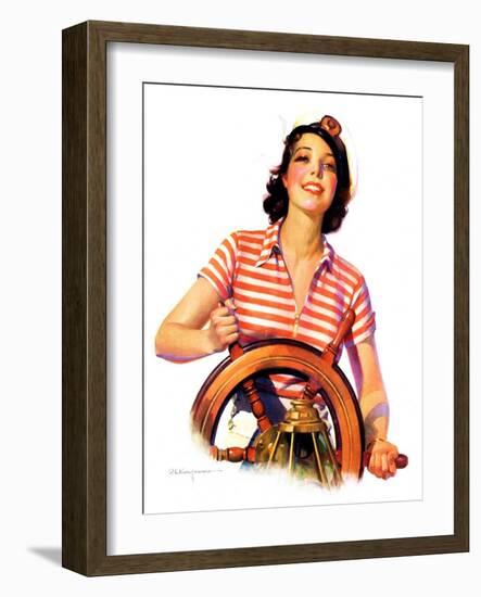 "Woman Takes the Wheel,"October 14, 1933-Robert C. Kauffmann-Framed Giclee Print