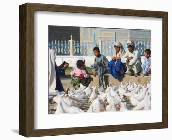 Woman Taking Photograph of Family Squatting on a Wall, Mazar-I-Sharif, Afghanistan-Jane Sweeney-Framed Photographic Print