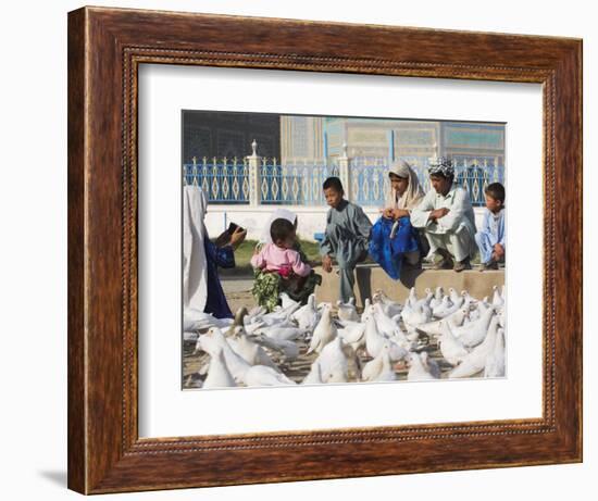 Woman Taking Photograph of Family Squatting on a Wall, Mazar-I-Sharif, Afghanistan-Jane Sweeney-Framed Photographic Print