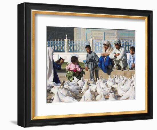 Woman Taking Photograph of Family Squatting on a Wall, Mazar-I-Sharif, Afghanistan-Jane Sweeney-Framed Photographic Print