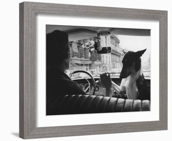 Woman Taxi Driver Sharing Front Seat with Pet Dog-Alfred Eisenstaedt-Framed Photographic Print