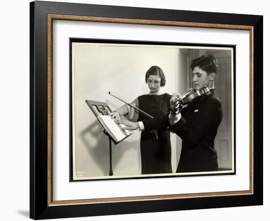 Woman Teaching a Blind Young Man to Play the Violin at the New York Associa-Byron Company-Framed Giclee Print