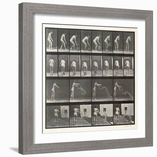 Woman Throwing a Bucket of Water, Plate 401 from 'Animal Locomotion', 1887-Eadweard Muybridge-Framed Giclee Print