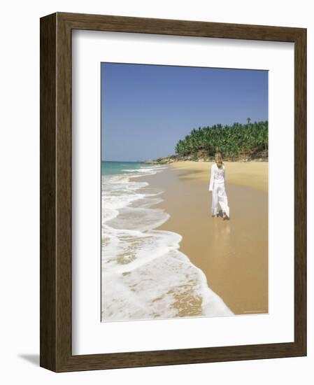 Woman Tourist Walking Along the Beach, Kovalam, Kerala State, India, Asia-Gavin Hellier-Framed Photographic Print