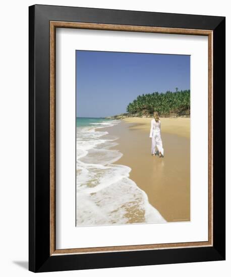 Woman Tourist Walking Along the Beach, Kovalam, Kerala State, India, Asia-Gavin Hellier-Framed Photographic Print