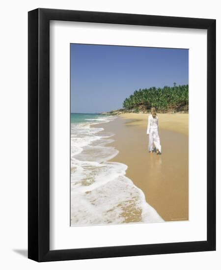 Woman Tourist Walking Along the Beach, Kovalam, Kerala State, India, Asia-Gavin Hellier-Framed Photographic Print