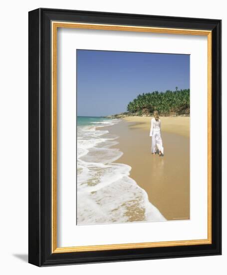 Woman Tourist Walking Along the Beach, Kovalam, Kerala State, India, Asia-Gavin Hellier-Framed Photographic Print