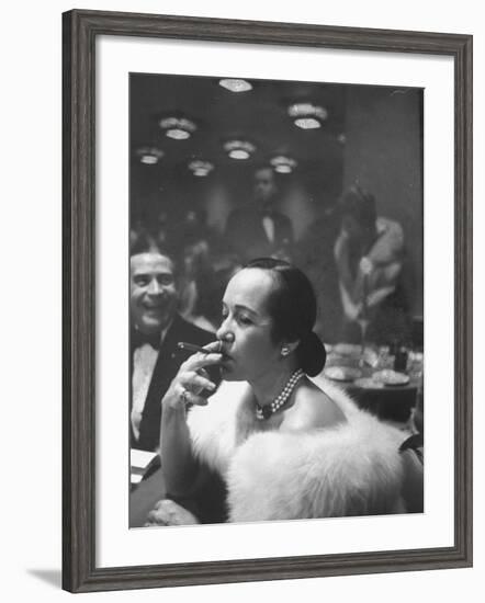 Woman Tries Lady's Cigar in Club After Release of Surgeon General's Report on Smoking Hazards-Ralph Morse-Framed Photographic Print