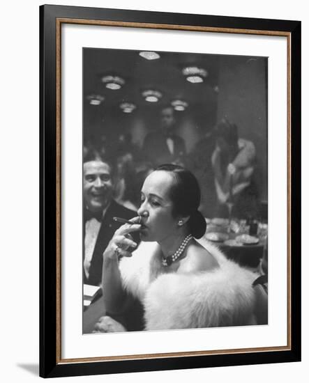 Woman Tries Lady's Cigar in Club After Release of Surgeon General's Report on Smoking Hazards-Ralph Morse-Framed Photographic Print