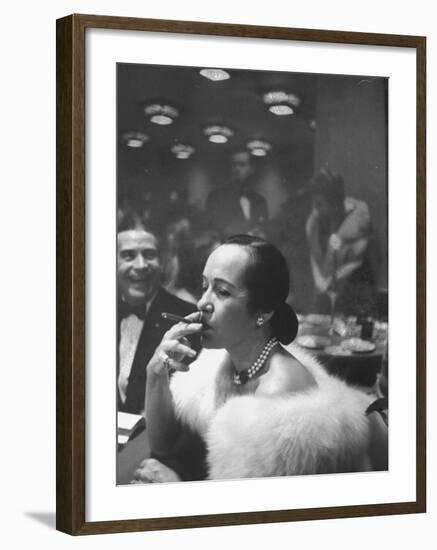 Woman Tries Lady's Cigar in Club After Release of Surgeon General's Report on Smoking Hazards-Ralph Morse-Framed Photographic Print