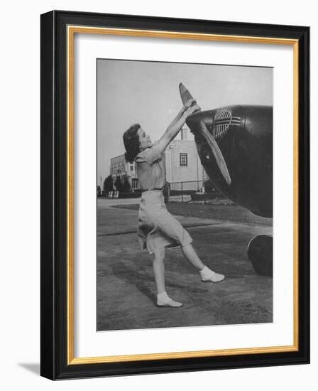 Woman Turning Propeller to Start Plane-David Scherman-Framed Photographic Print