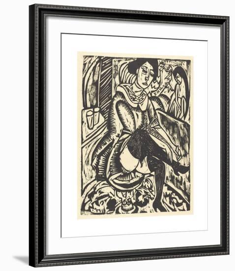 Woman Tying Her Shoe-Ernst Ludwig Kirchner-Framed Premium Giclee Print