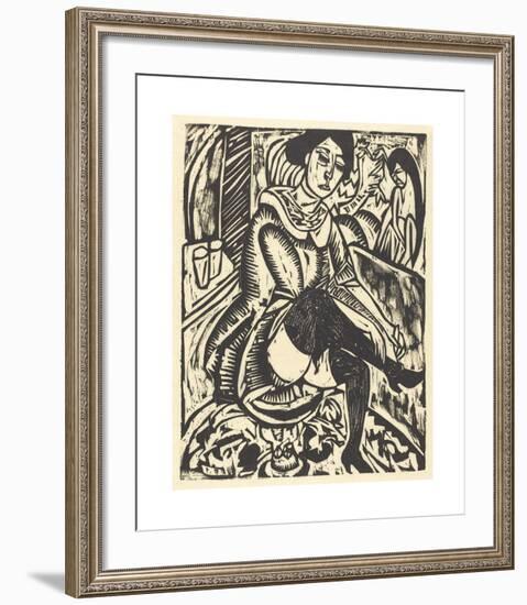 Woman Tying Her Shoe-Ernst Ludwig Kirchner-Framed Premium Giclee Print