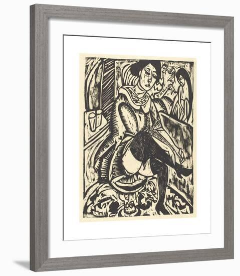 Woman Tying Her Shoe-Ernst Ludwig Kirchner-Framed Premium Giclee Print