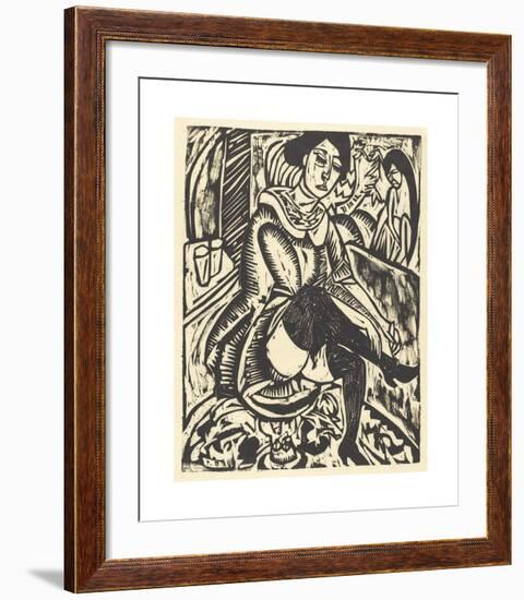 Woman Tying Her Shoe-Ernst Ludwig Kirchner-Framed Premium Giclee Print