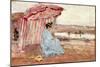 Woman under Beach Umbrella, 1895 (Oil on Panel)-Eugene Louis Boudin-Mounted Giclee Print