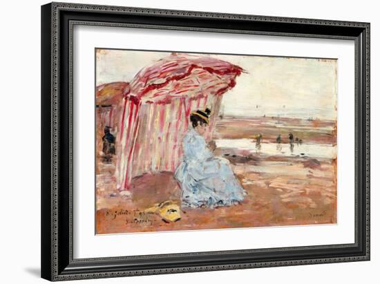 Woman under Beach Umbrella, 1895 (Oil on Panel)-Eugene Louis Boudin-Framed Giclee Print