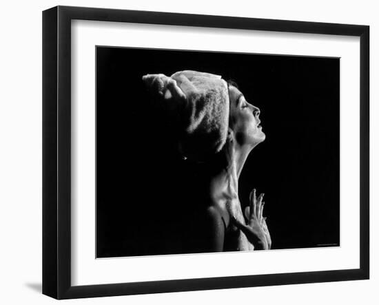 Woman under Shower Smoothing Water over Skin-Gjon Mili-Framed Photographic Print