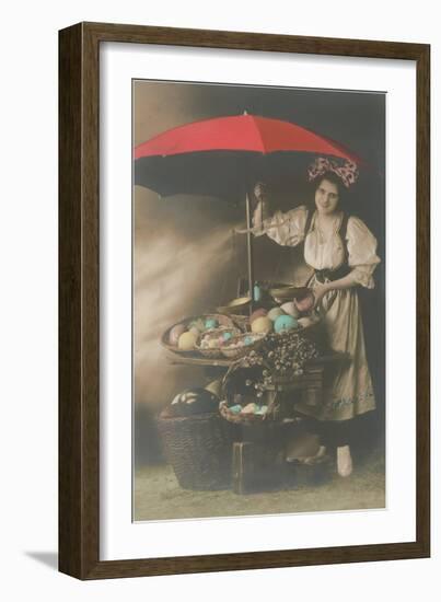 Woman under Umbrella Selling Eggs-null-Framed Art Print