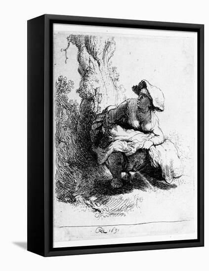 Woman Urinating under a Tree, 1631 (Etching)-Rembrandt van Rijn-Framed Premier Image Canvas