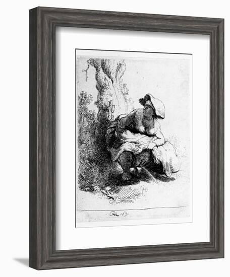 Woman Urinating under a Tree, 1631 (Etching)-Rembrandt van Rijn-Framed Giclee Print