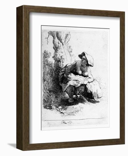 Woman Urinating under a Tree, 1631 (Etching)-Rembrandt van Rijn-Framed Giclee Print