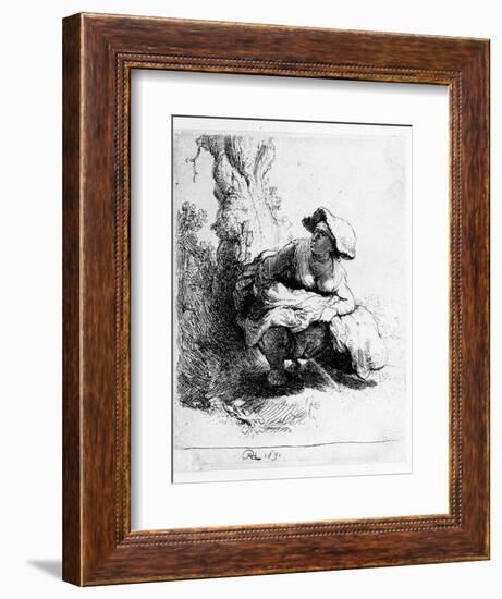 Woman Urinating under a Tree, 1631 (Etching)-Rembrandt van Rijn-Framed Giclee Print