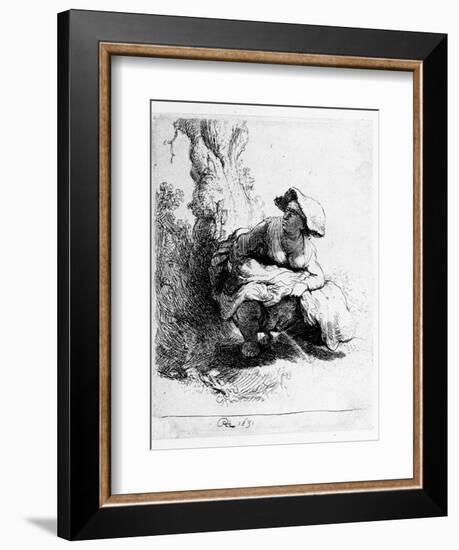 Woman Urinating under a Tree, 1631 (Etching)-Rembrandt van Rijn-Framed Giclee Print