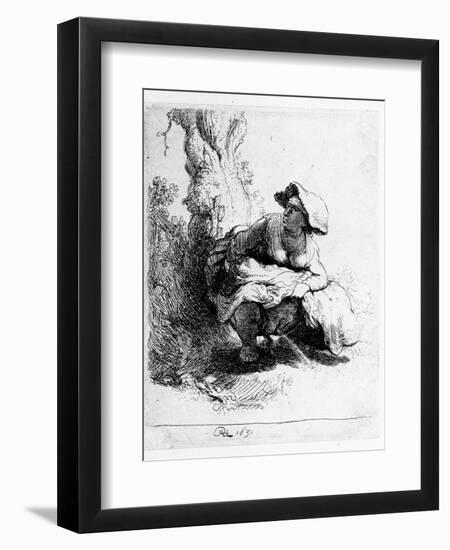 Woman Urinating under a Tree, 1631 (Etching)-Rembrandt van Rijn-Framed Giclee Print