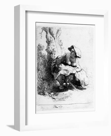 Woman Urinating under a Tree, 1631 (Etching)-Rembrandt van Rijn-Framed Giclee Print