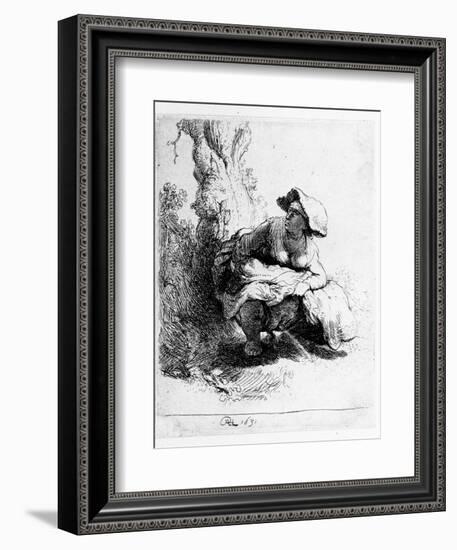 Woman Urinating under a Tree, 1631 (Etching)-Rembrandt van Rijn-Framed Giclee Print