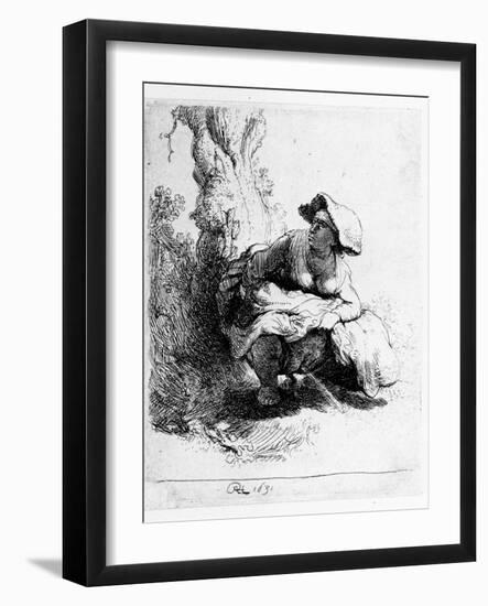 Woman Urinating under a Tree, 1631 (Etching)-Rembrandt van Rijn-Framed Giclee Print