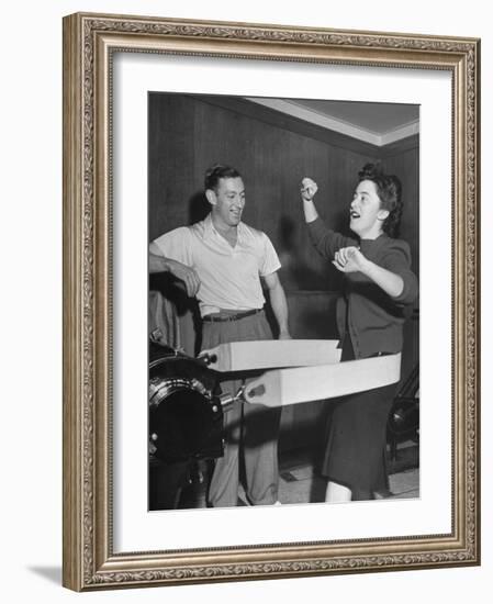 Woman Using Reducing Machine-Ed Clark-Framed Photographic Print