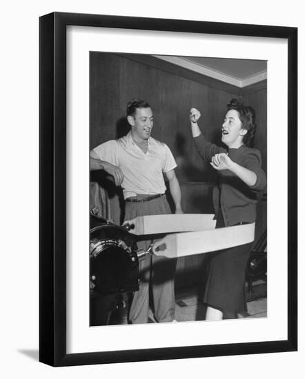 Woman Using Reducing Machine-Ed Clark-Framed Photographic Print