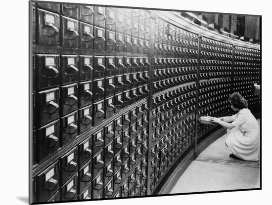 Woman Using the Card Catalog at the Main Reading Room of the Library of Congress, 1940-null-Mounted Art Print
