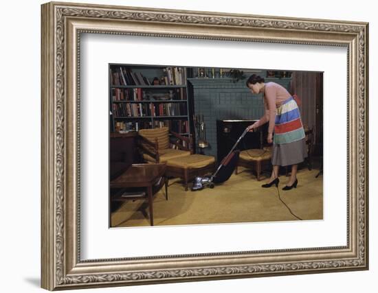 Woman Vacuuming Living Room-William P. Gottlieb-Framed Photographic Print