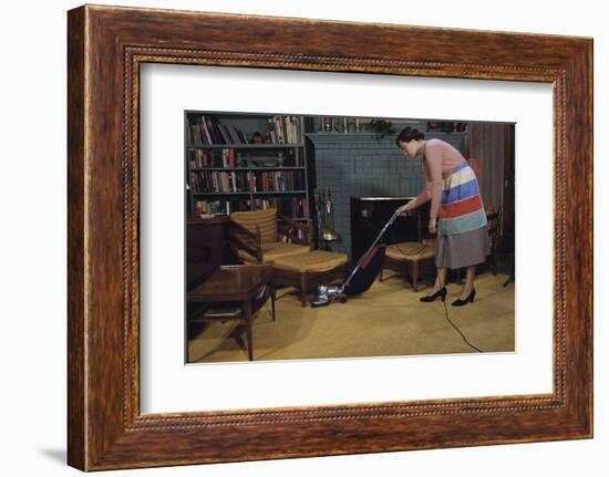 Woman Vacuuming Living Room-William P. Gottlieb-Framed Photographic Print