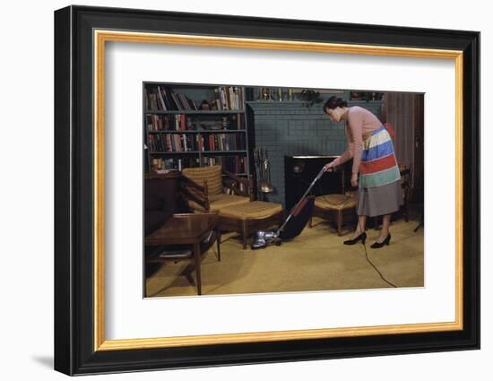 Woman Vacuuming Living Room-William P. Gottlieb-Framed Photographic Print