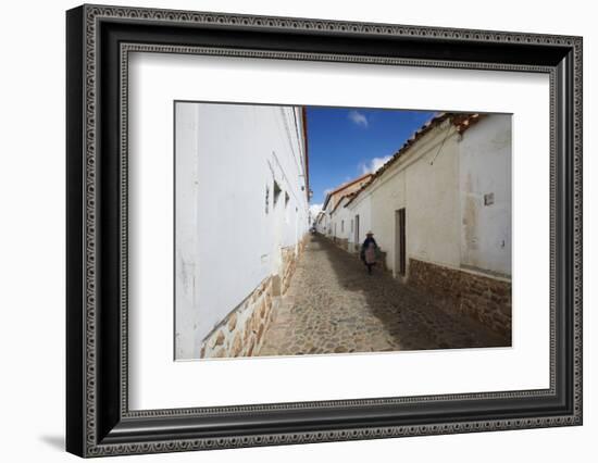 Woman Walking Along Alleyway, Sucre, UNESCO World Heritage Site, Bolivia, South America-Ian Trower-Framed Photographic Print