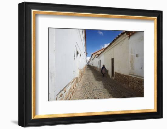 Woman Walking Along Alleyway, Sucre, UNESCO World Heritage Site, Bolivia, South America-Ian Trower-Framed Photographic Print