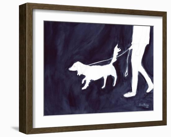 Woman Walking Dog down Commercial Avenue, C.2021 (Watercolor and Pencil on Paper)-Janel Bragg-Framed Giclee Print