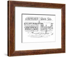 Woman, walking her dog, looks into window of shoe store as her dog looks i? - New Yorker Cartoon-Glen Le Lievre-Framed Premium Giclee Print