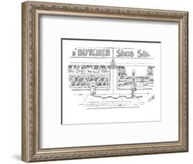 Woman, walking her dog, looks into window of shoe store as her dog looks i? - New Yorker Cartoon-Glen Le Lievre-Framed Premium Giclee Print
