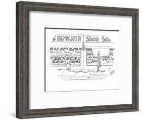 Woman, walking her dog, looks into window of shoe store as her dog looks i? - New Yorker Cartoon-Glen Le Lievre-Framed Premium Giclee Print