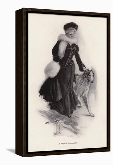 Woman Walking Her Rough Collie Dog in the Winter (Litho)-Harrison Fisher-Framed Premier Image Canvas