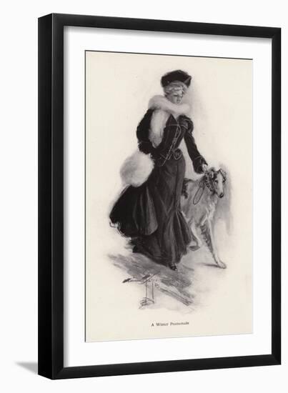 Woman Walking Her Rough Collie Dog in the Winter (Litho)-Harrison Fisher-Framed Giclee Print