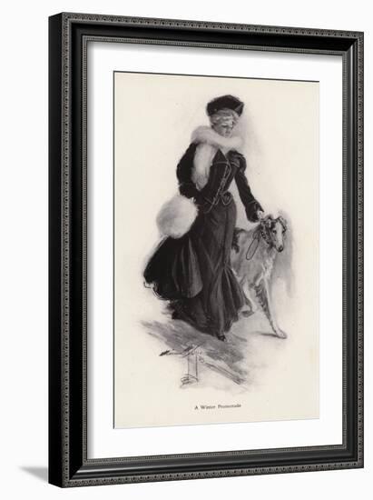 Woman Walking Her Rough Collie Dog in the Winter (Litho)-Harrison Fisher-Framed Giclee Print