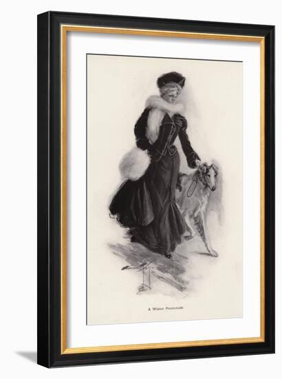 Woman Walking Her Rough Collie Dog in the Winter (Litho)-Harrison Fisher-Framed Giclee Print